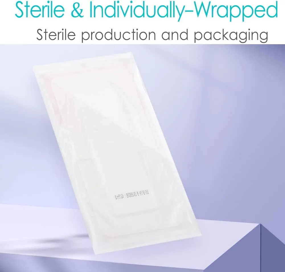 Breathable Knee Replacement Surgery Adhesive Island Wound Dressing Bordered Gauze Large Bandage Patches with Non-Stick Pad for Hip Surgery Abdominal Back Incision 4"x8"(Pack of 20)
