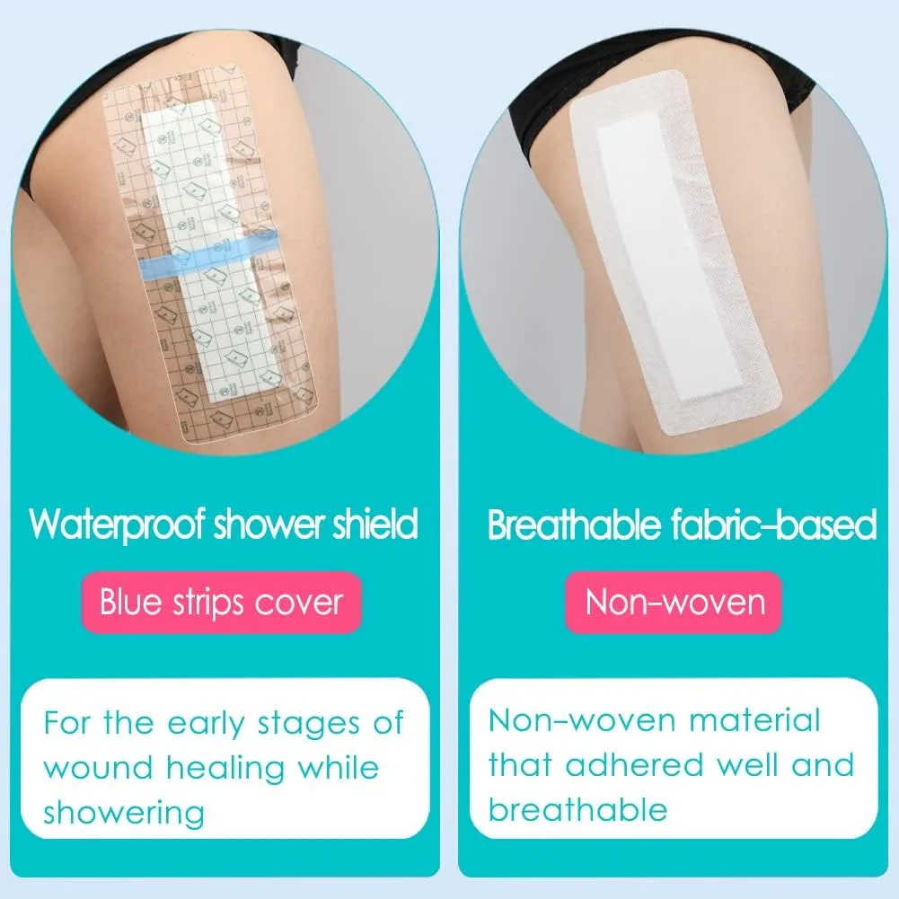 Breathable Knee Replacement Surgery Adhesive Island Wound Dressing Bordered Gauze Large Bandage Patches with Non-Stick Pad for Hip Surgery Abdominal Back Incision 4"x8"(Pack of 20)