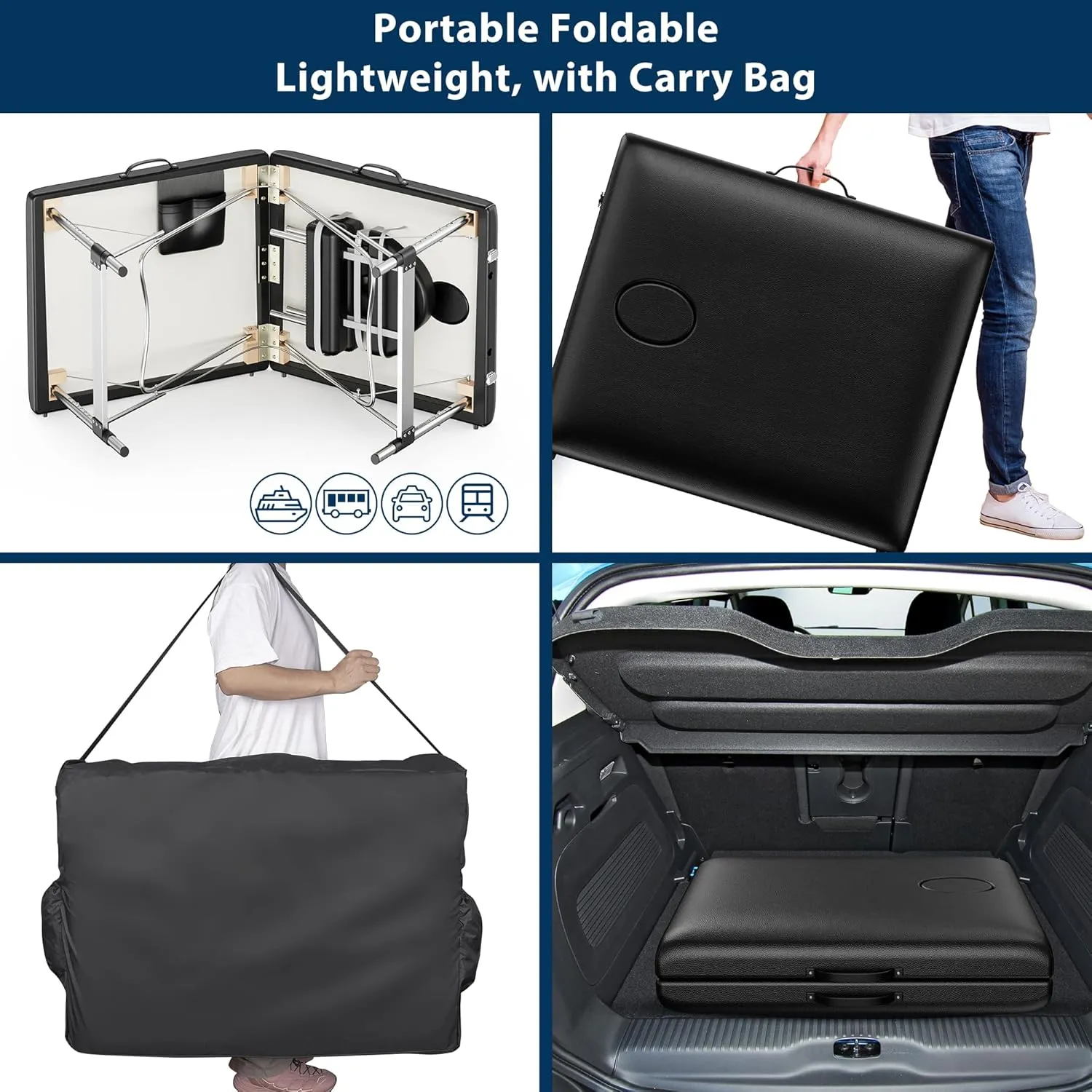 Brelley Massage Table Portable, 2-Fold Lash Bed with Side Pocket, Adjustable Height, Sturdy Aluminum Frame, Esthetician Spa Facial Bed, Tattoo Bed with Face Cradle & Carrying Bag, Black