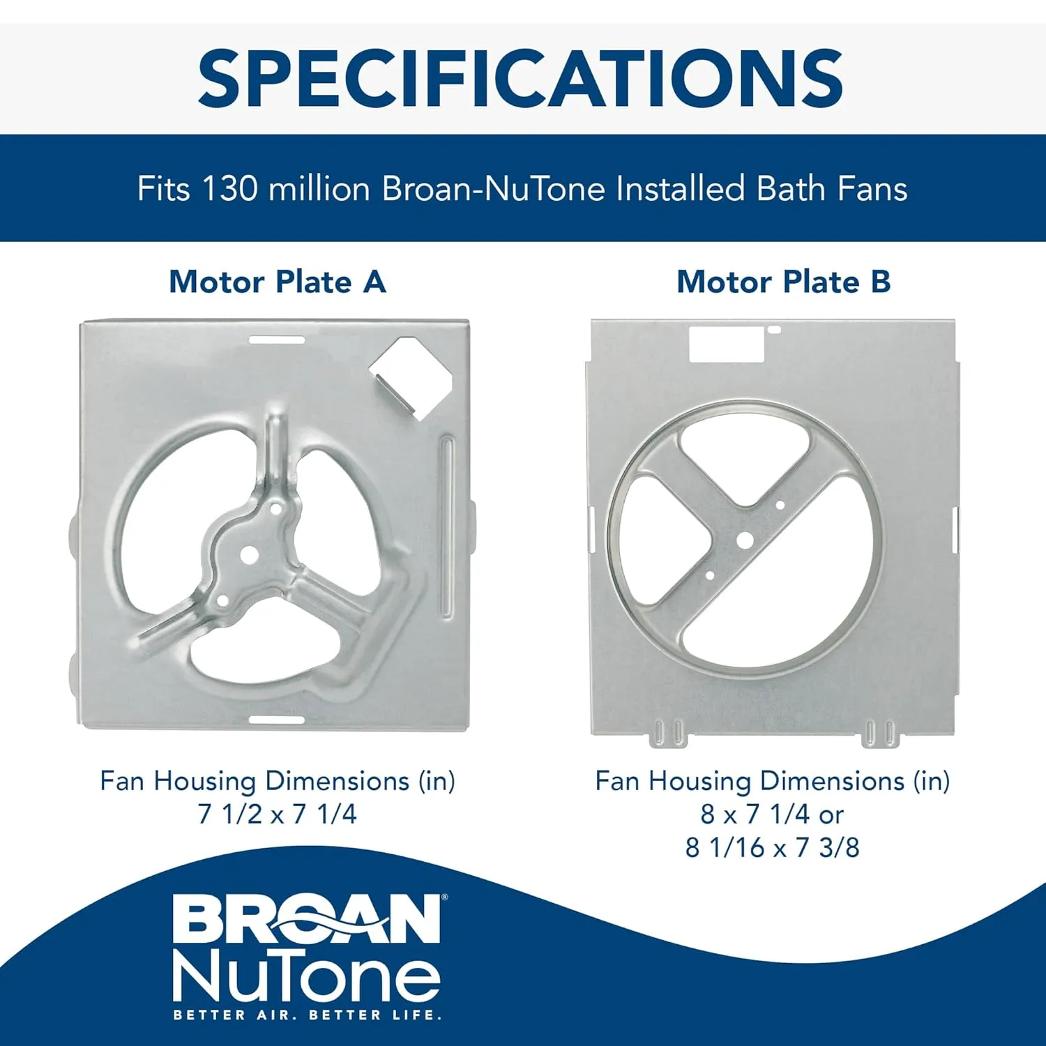 Broan-NuTone RE70BN 70 CFM Bathroom Exhaust Fan Replacement Motor Kit, Easy DIY Replacement Motor Kit for 70 CFM and 50 CFM Bath Fans, White