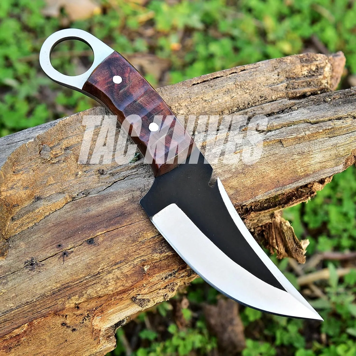 Bushcraft Survival Knife 1095 Steel Fixed Blade outdoor - Pakka Wood Handle - Pancake Leather Sheath - Traditional Field for Camping Fishing Hunting Men & Women EDC Knife to Carry on Belt (wood)