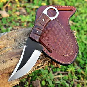 Bushcraft Survival Knife 1095 Steel Fixed Blade outdoor - Pakka Wood Handle - Pancake Leather Sheath - Traditional Field for Camping Fishing Hunting Men & Women EDC Knife to Carry on Belt (wood)