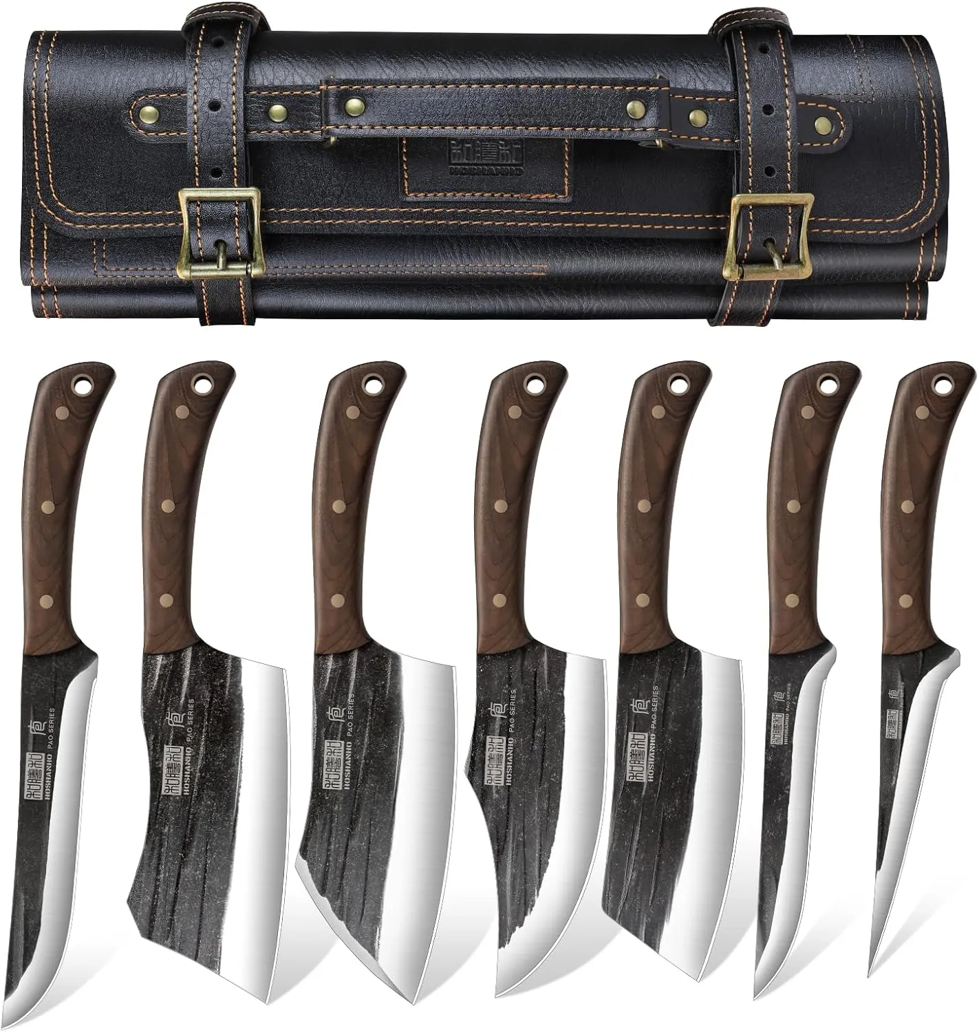 Butcher Knife Set, Hand Forged Butcher Chef Knife Set with Roll Bag, Sharp Meat Cleaver Bone Chopper Fillet Knife for Home & Camping & BBQ Gift for Men