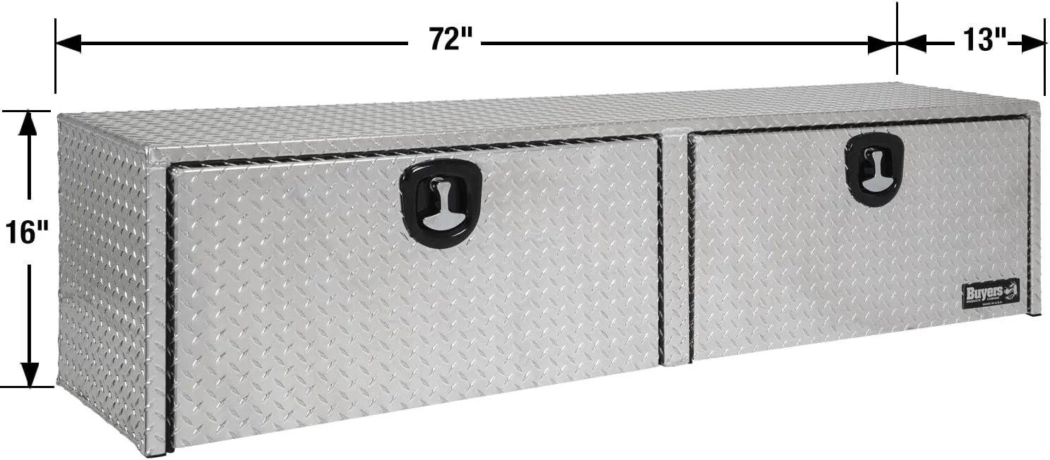 Buyers Products 1701551 Silver Aluminum Diamond Tread Topsider Truck Tool Box, 72 x 13 x 16 Inch, Made in USA, Professional-Grade, Heavy-Duty, Corrosion-Resistant, Dual Drop Doors, Compression Latch