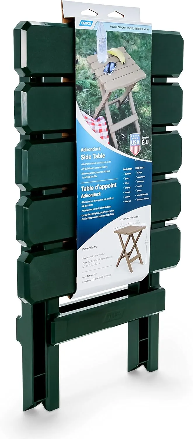 Camco 21031 Small Quick-Folding Adirondack Table, Plastic, Green