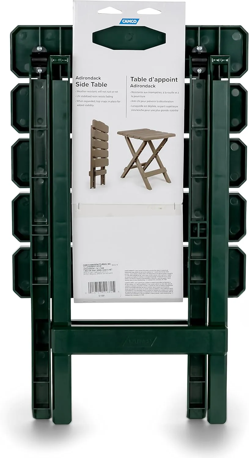 Camco 21031 Small Quick-Folding Adirondack Table, Plastic, Green