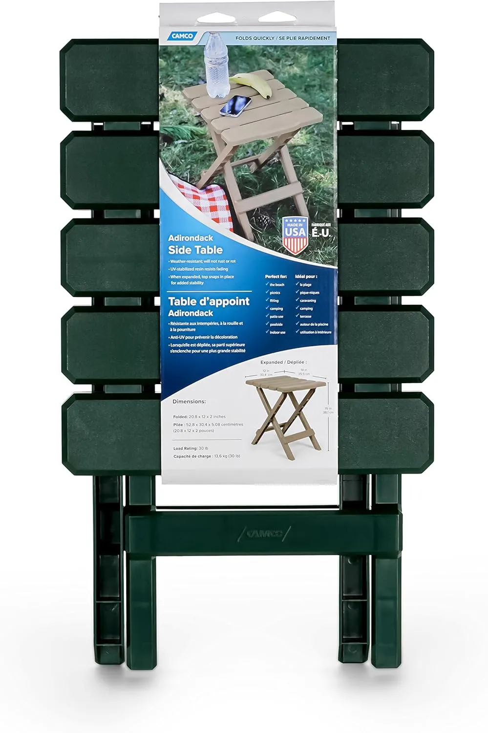 Camco 21031 Small Quick-Folding Adirondack Table, Plastic, Green