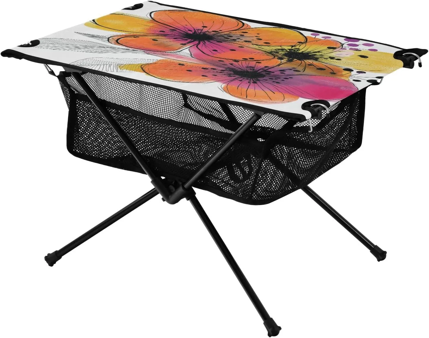 Camping Table Lightweight Portable Folding Table with Mesh Storage Net Pink Orange Poppy Flower Ideal for Camping Hiking Beach Picnic Travel Backyard