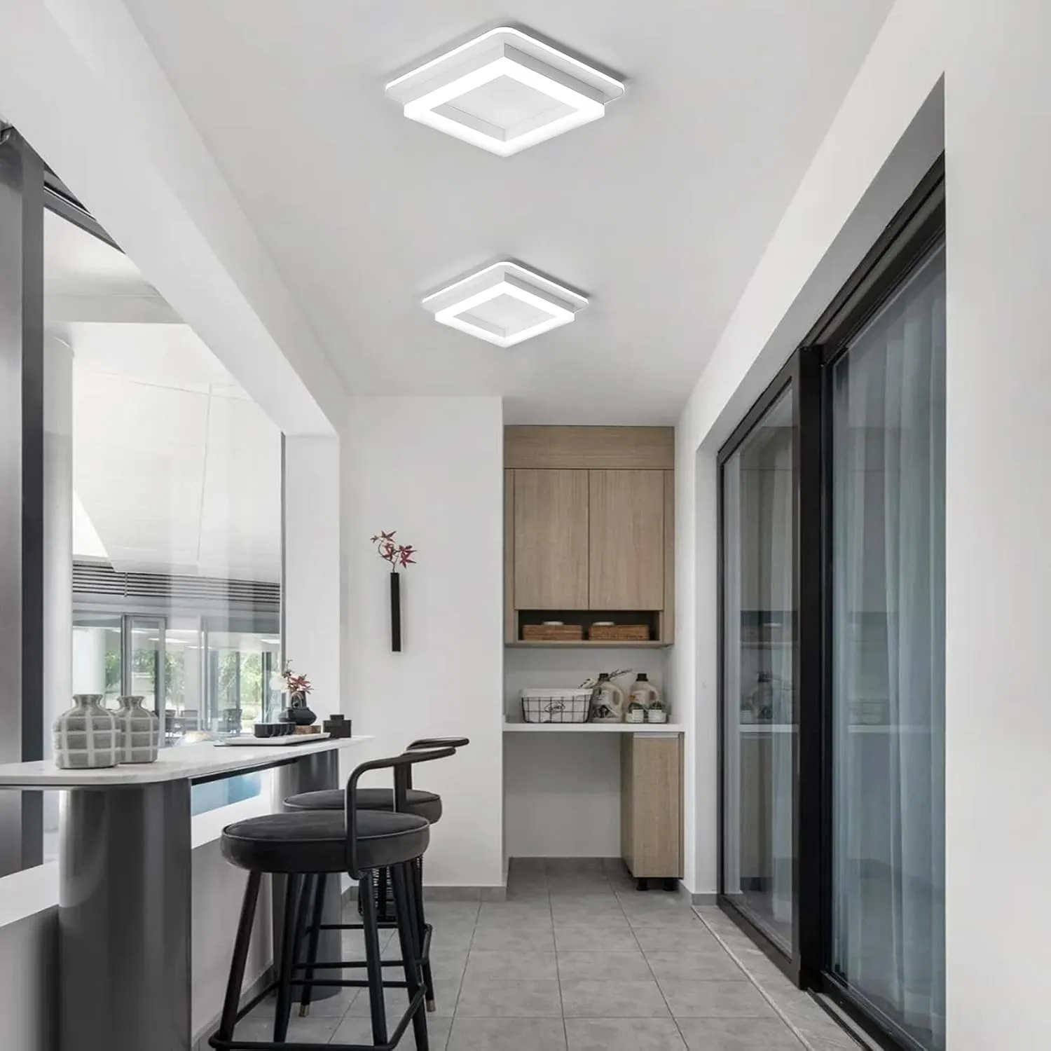 CANEOE 24W Square Hallway Light, Modern Flush Mount Led Ceiling Light,White Acrylic Close to Ceiling Lights for Bedroom Dining Room Kitchen Balcony Bathroom Aisle Ceiling Lamp (Cool White,6000K)