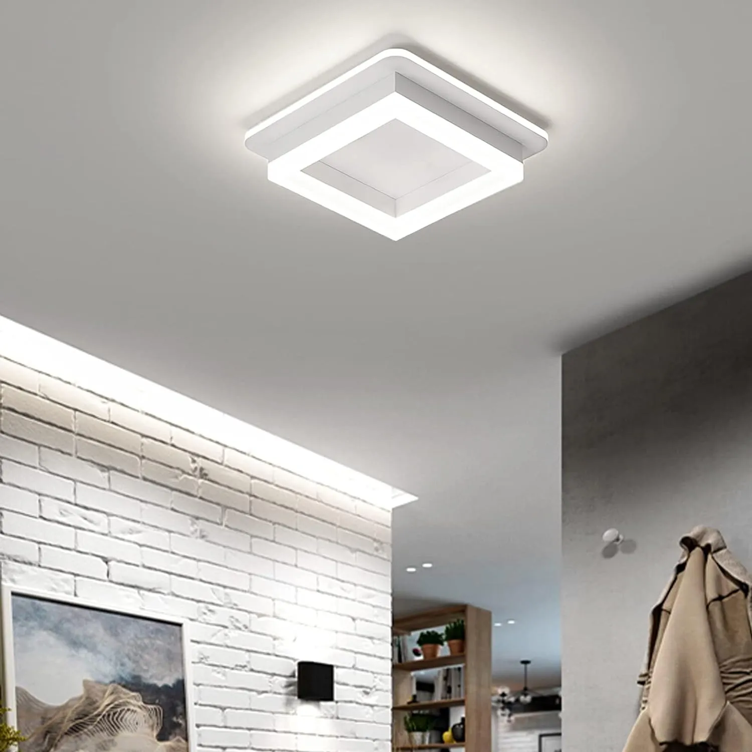 CANEOE 24W Square Hallway Light, Modern Flush Mount Led Ceiling Light,White Acrylic Close to Ceiling Lights for Bedroom Dining Room Kitchen Balcony Bathroom Aisle Ceiling Lamp (Cool White,6000K)