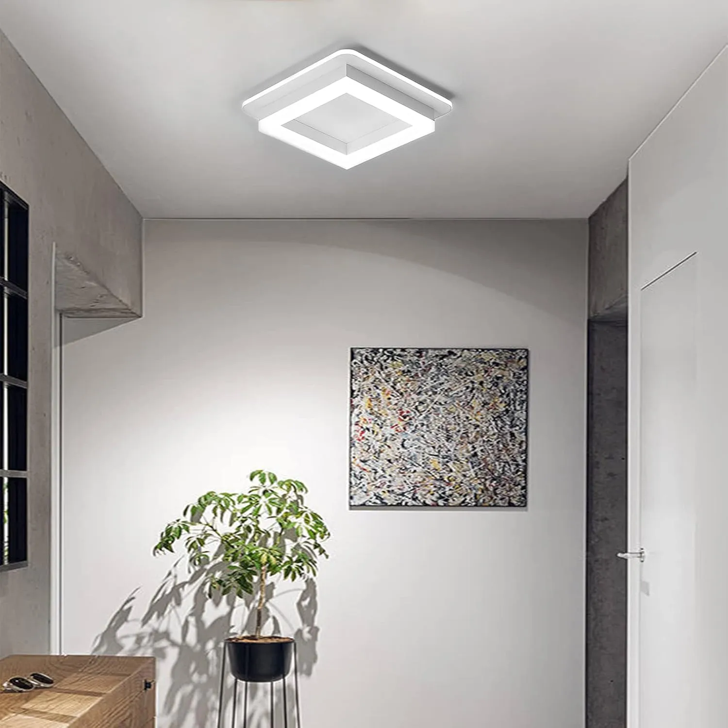CANEOE 24W Square Hallway Light, Modern Flush Mount Led Ceiling Light,White Acrylic Close to Ceiling Lights for Bedroom Dining Room Kitchen Balcony Bathroom Aisle Ceiling Lamp (Cool White,6000K)