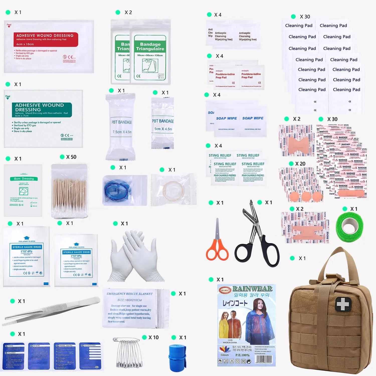 Carlebben Rip-Away EMT Pouch Molle Pouch Ifak Pouch Medical First Aid Kit Utility Pouch 1000D Nylon (with Medical Supplies Tan)