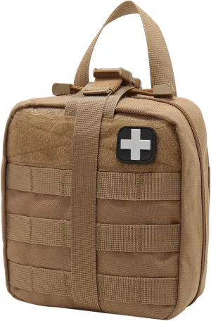 Carlebben Rip-Away EMT Pouch Molle Pouch Ifak Pouch Medical First Aid Kit Utility Pouch 1000D Nylon (with Medical Supplies Tan)