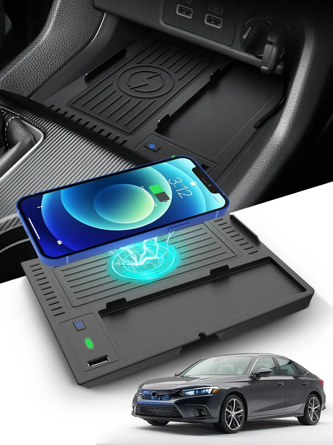 CarQiWireless Wireless Charger for Honda Civic 2025 2024 2023 2022,Automotive Center Console Organizer Wireless Charging Pad for 2022-2025 Honda Civic Sport Accessories