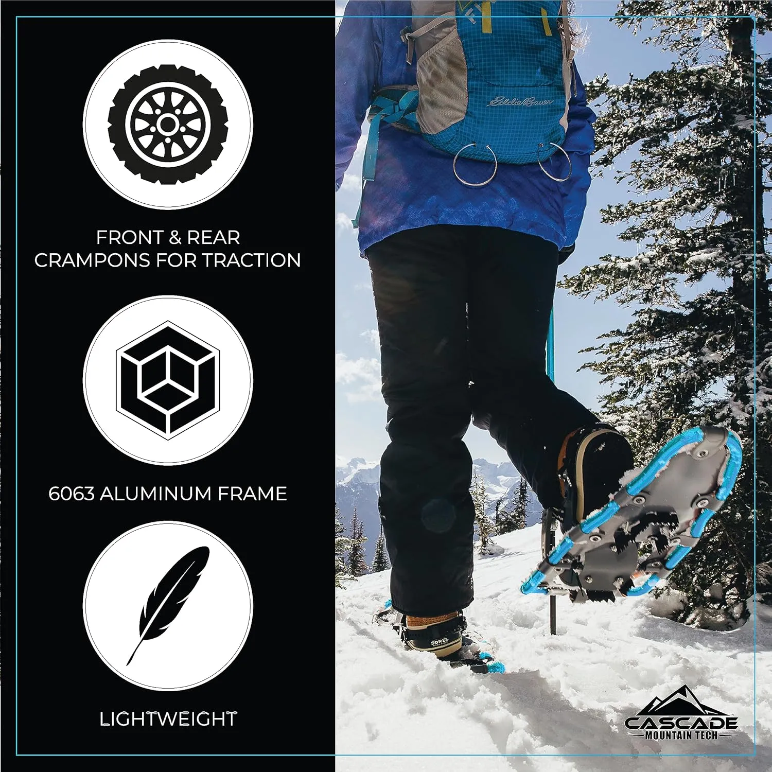 Cascade Mountain Tech Lightweight Aluminum Frame Snowshoe Set