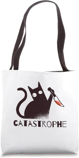Catastrophe Funny Black Cat With Knife Sarcastic Kitten Pun Tote Bag
