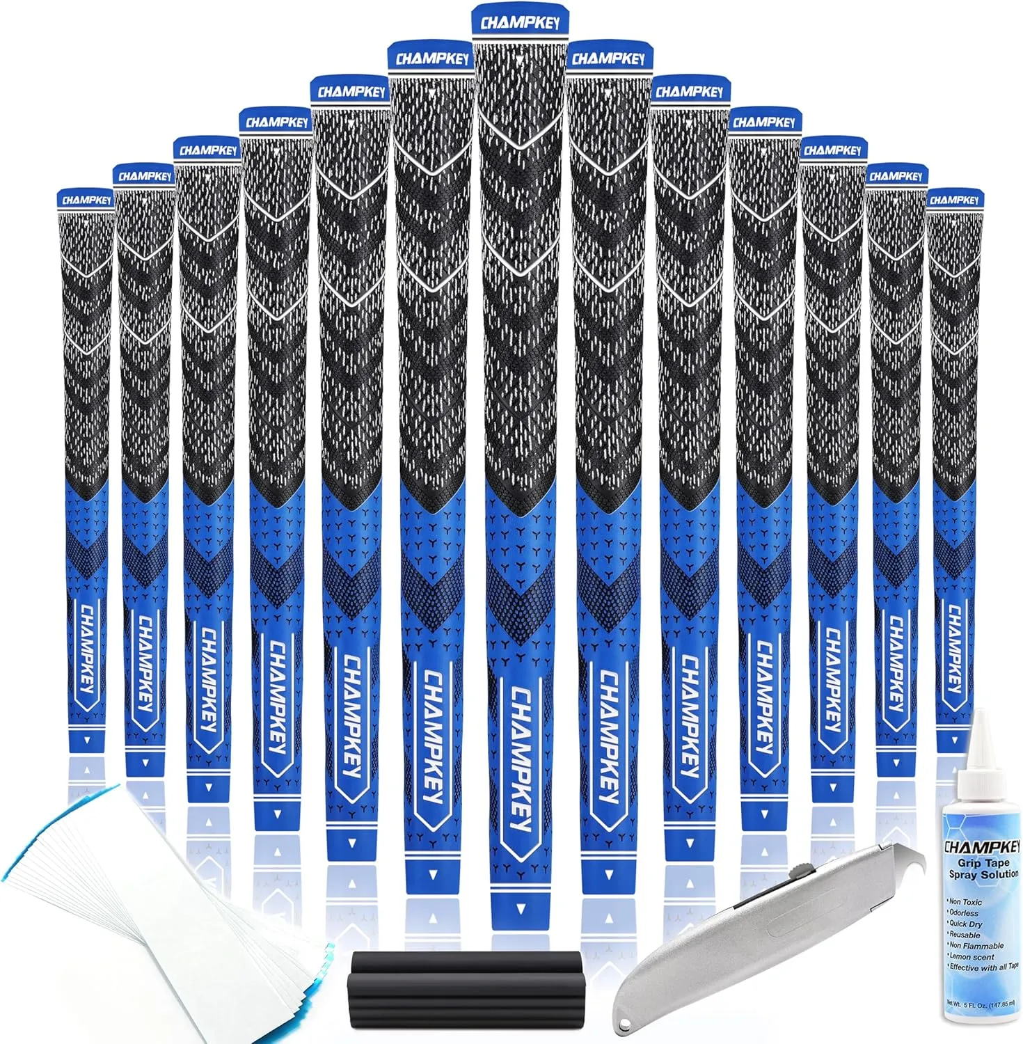 CHAMPKEY Half Cord Golf Grips 13 Pack with Golf Grip Kit - All Weather Performance Golf Club Grips - High Traction and Feedback Golf Grips for Men