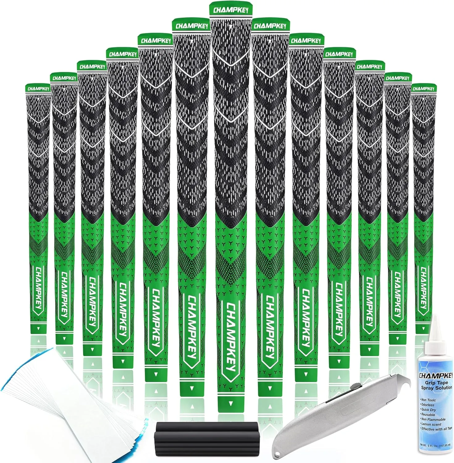 CHAMPKEY Half Cord Golf Grips 13 Pack with Golf Grip Kit - All Weather Performance Golf Club Grips - High Traction and Feedback Golf Grips for Men