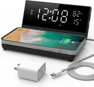 Charge Rise II, SFQ-20: Digital Alarm Clock, with Dual Alarms, Fast USB Charger and Wireless Charger (Black)