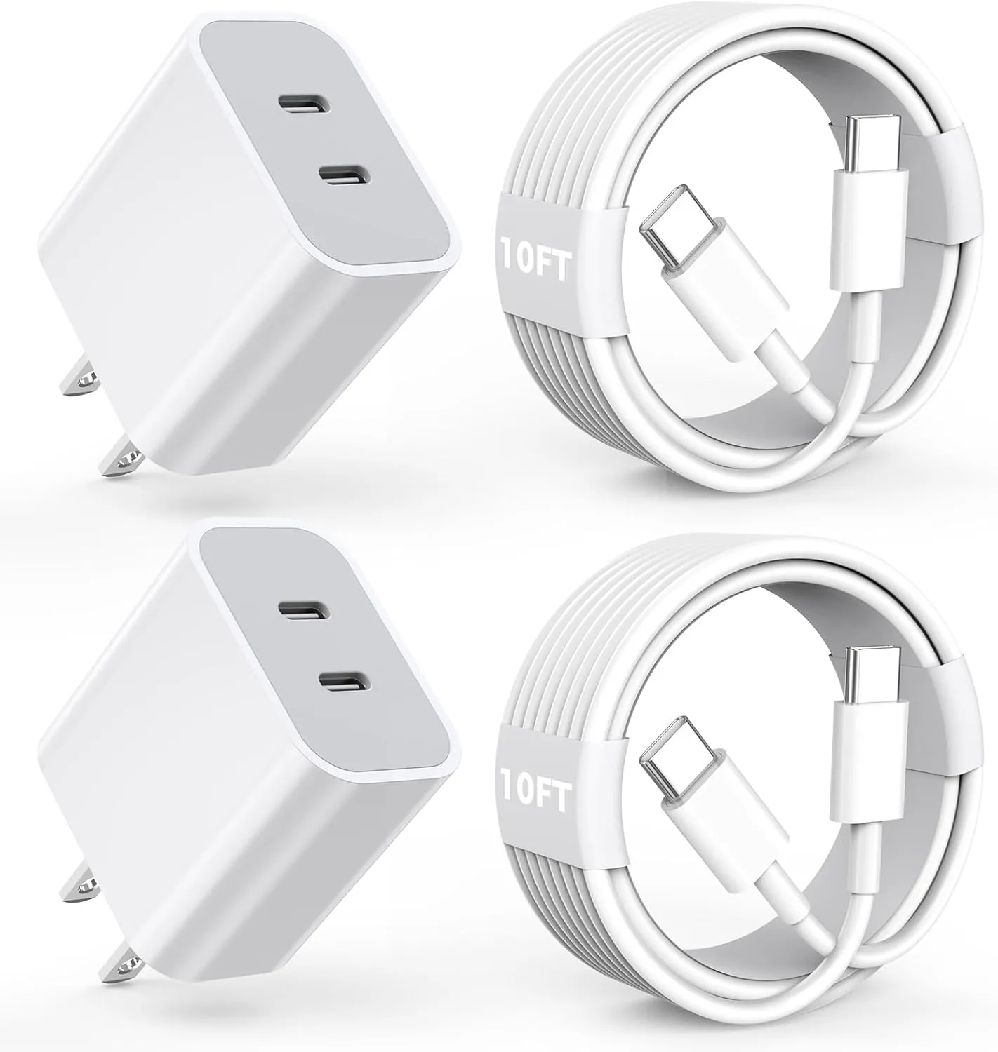 Charger for iPhone 16/15 Pro Max Charger Fast Charging, 2Pack 20W Dual Port USB C Fast Charger Block with 10FT Long USB C to C Charging Cable Cord for iPhone 15 Pro Max/15 Pro/15/15 Plus, iPad Pro/Air