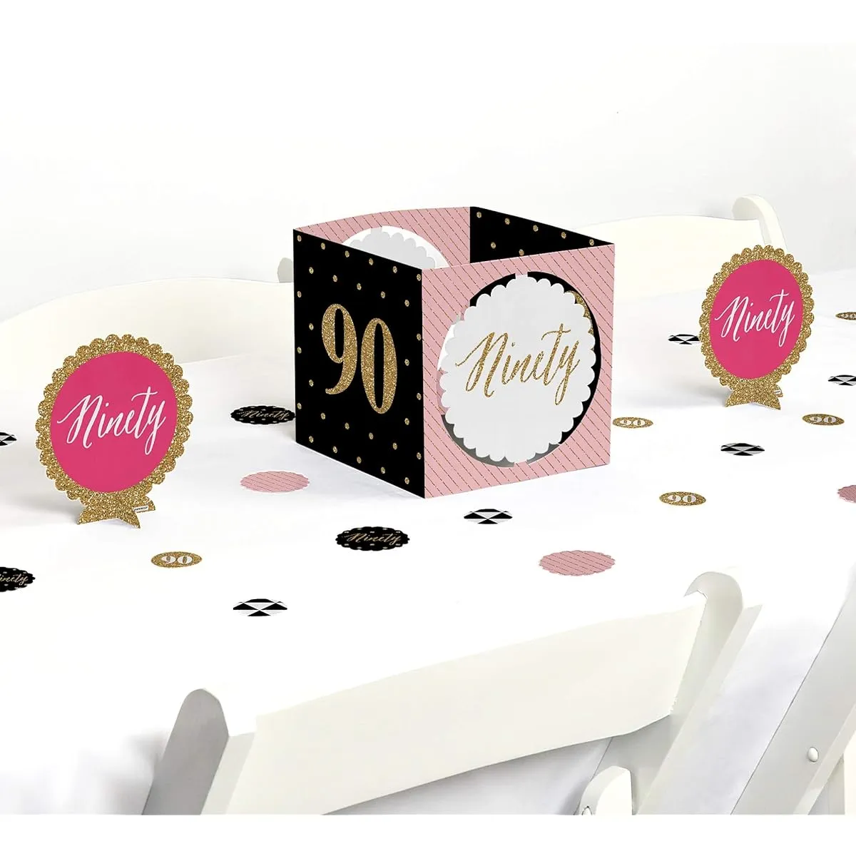Chic 90th Birthday - Pink, Black and Gold - Birthday Party Centerpiece & Table Decoration Kit
