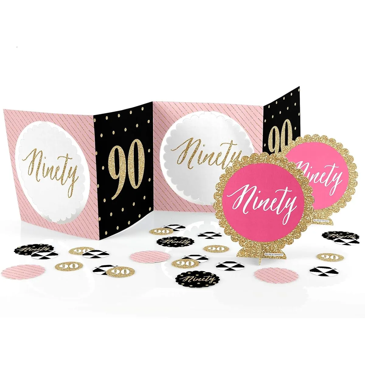 Chic 90th Birthday - Pink, Black and Gold - Birthday Party Centerpiece & Table Decoration Kit