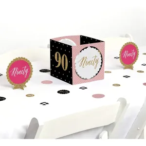 Chic 90th Birthday - Pink, Black and Gold - Birthday Party Centerpiece & Table Decoration Kit