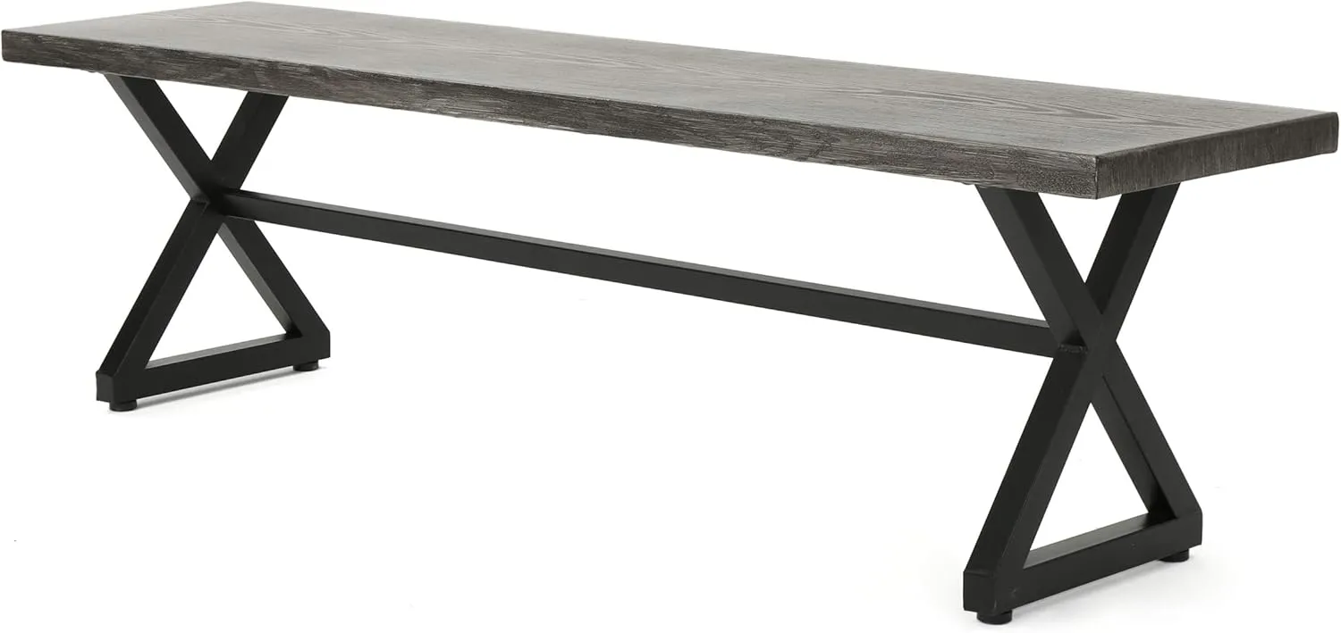 Christopher Knight Home Rolando Outdoor Aluminum Dining Bench with Steel Frame, Grey / Black