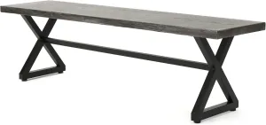 Christopher Knight Home Rolando Outdoor Aluminum Dining Bench with Steel Frame, Grey / Black
