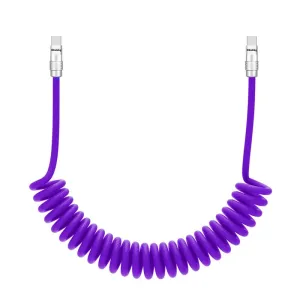 chubbycable Curly Chubby - Retractable Fast Charging Cable 240W Coiled Charger Cord for Car Durable USB-C Cable for Phones, Tablets and More, Purple, Type-C to Type-C, 1.3FT-2.3FT