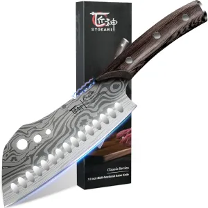 Cleaver Chef Knife with Herb Stripper, 7" Asian Kitchen Knife 3-in-1 Combined with Chef's Knife, Santoku, Nakiri for Slicing, Chopping, Dicing, Mincing, Cooking & Mother's Day Gifts