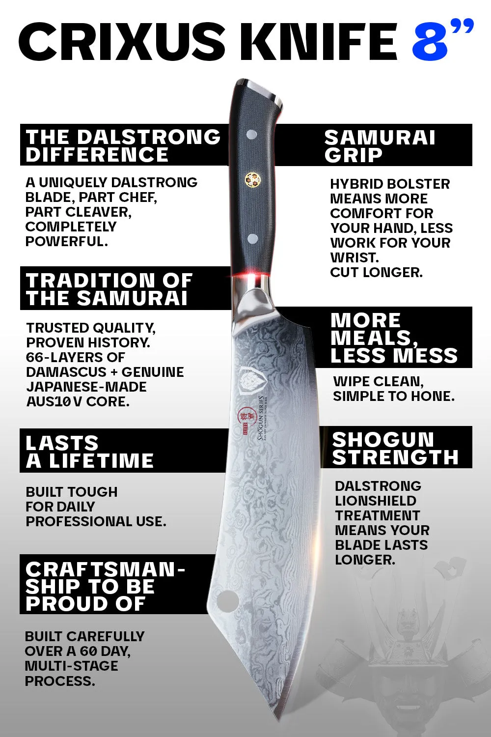 Cleaver Hybrid & Chef's Knife 8" | Crixus | Shogun Series ELITE | Dalstrong ©