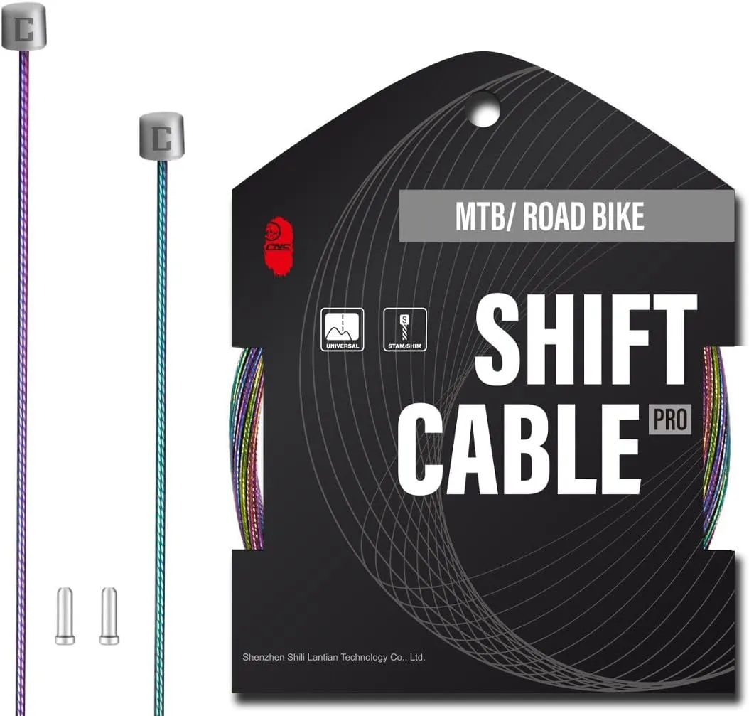 CNC Pro Slick Polished Bike Shifter Cable for SRAM,MTB Derailleur Cable 1.2X 2100/2500/3000/3500mm for Mountain Bike，Road Bike,Rainbow.