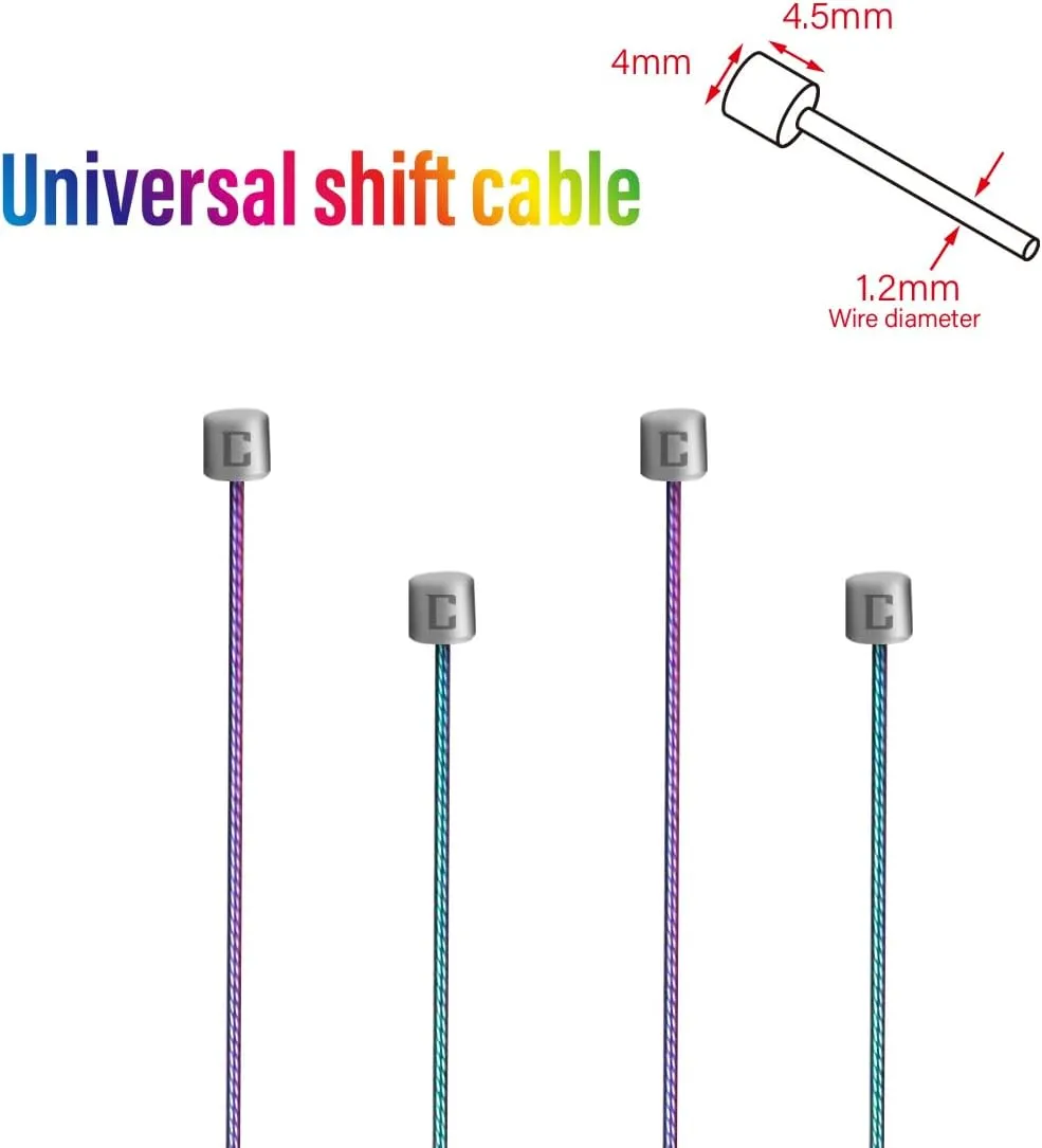 CNC Pro Slick Polished Bike Shifter Cable for SRAM,MTB Derailleur Cable 1.2X 2100/2500/3000/3500mm for Mountain Bike，Road Bike,Rainbow.
