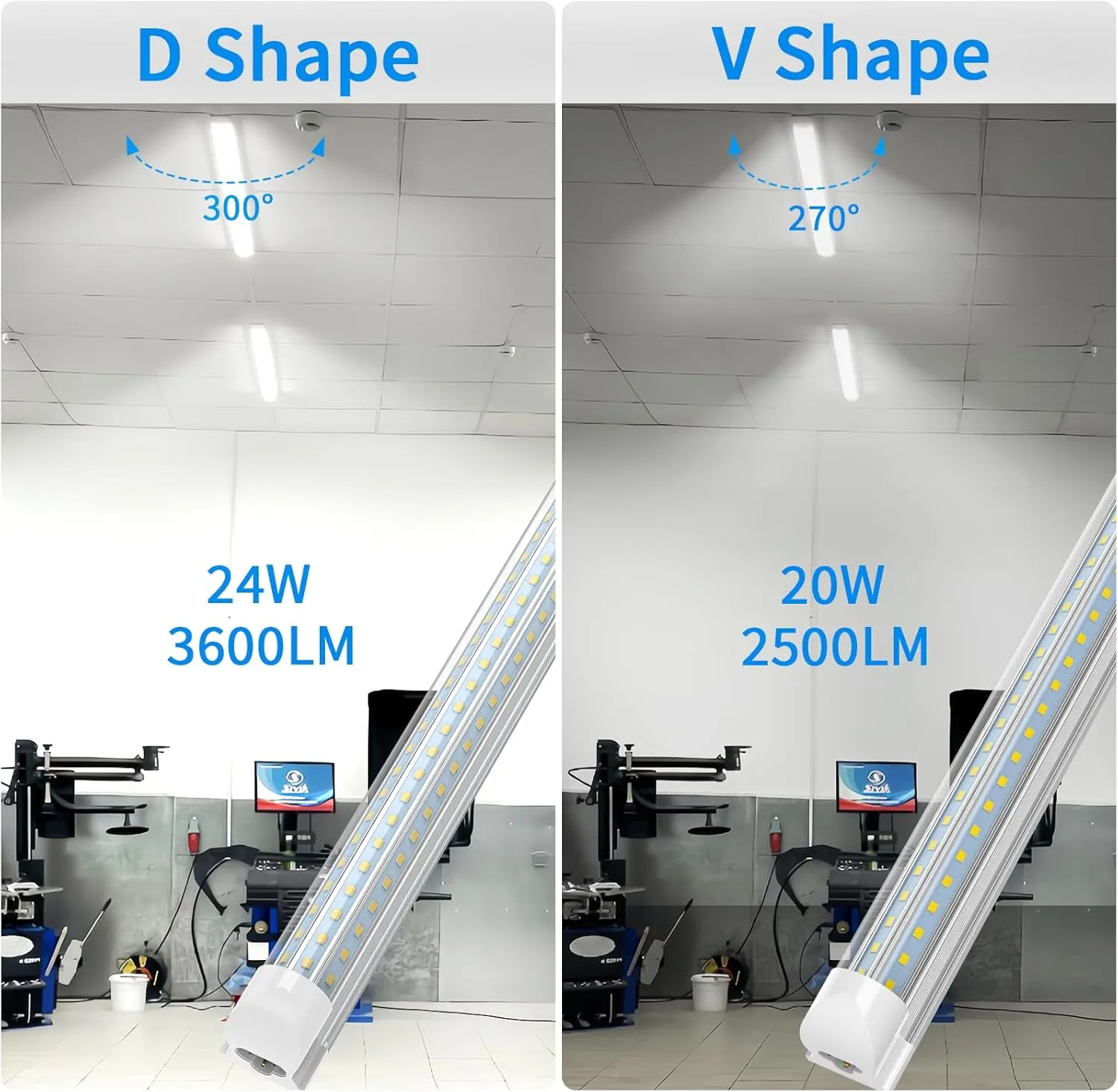 CNSUNWAY LED Shop Light 2FT, 24W 3600LM 6500K Super Bright, T8 Integrated LED Light Fixture, D-Shape, High Output, Linkable Utility 24'' Shop Lights for Room, Garage, Workbench, Warehouse, 2 Pack