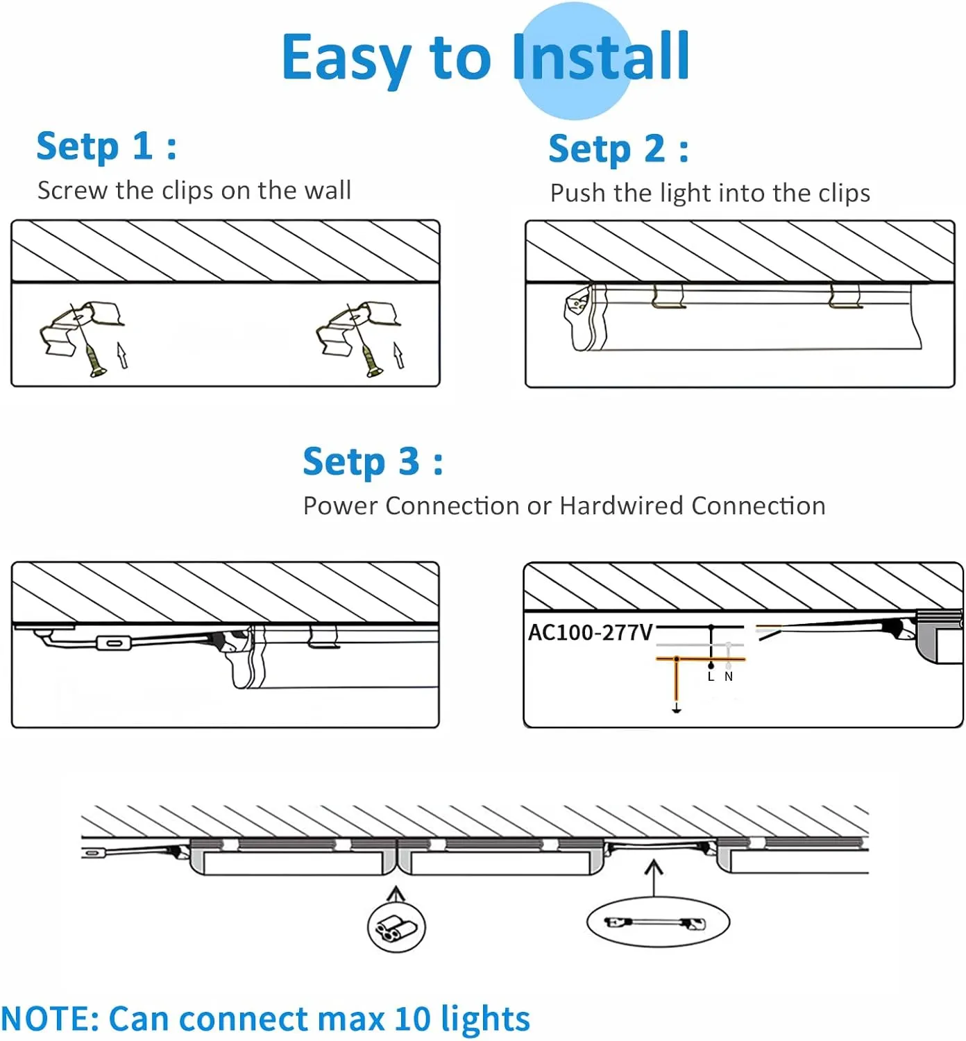 CNSUNWAY LED Shop Light 2FT, 24W 3600LM 6500K Super Bright, T8 Integrated LED Light Fixture, D-Shape, High Output, Linkable Utility 24'' Shop Lights for Room, Garage, Workbench, Warehouse, 2 Pack