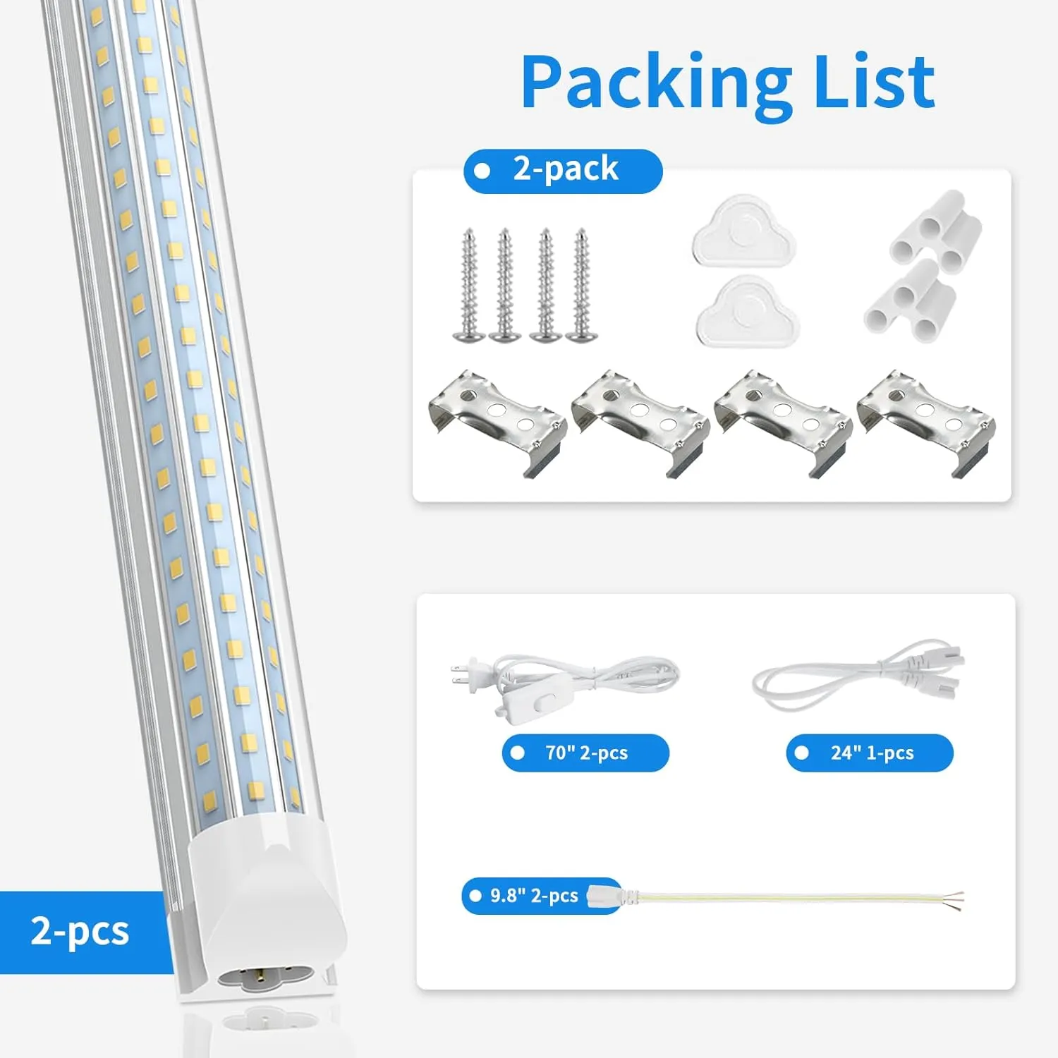 CNSUNWAY LED Shop Light 2FT, 24W 3600LM 6500K Super Bright, T8 Integrated LED Light Fixture, D-Shape, High Output, Linkable Utility 24'' Shop Lights for Room, Garage, Workbench, Warehouse, 2 Pack
