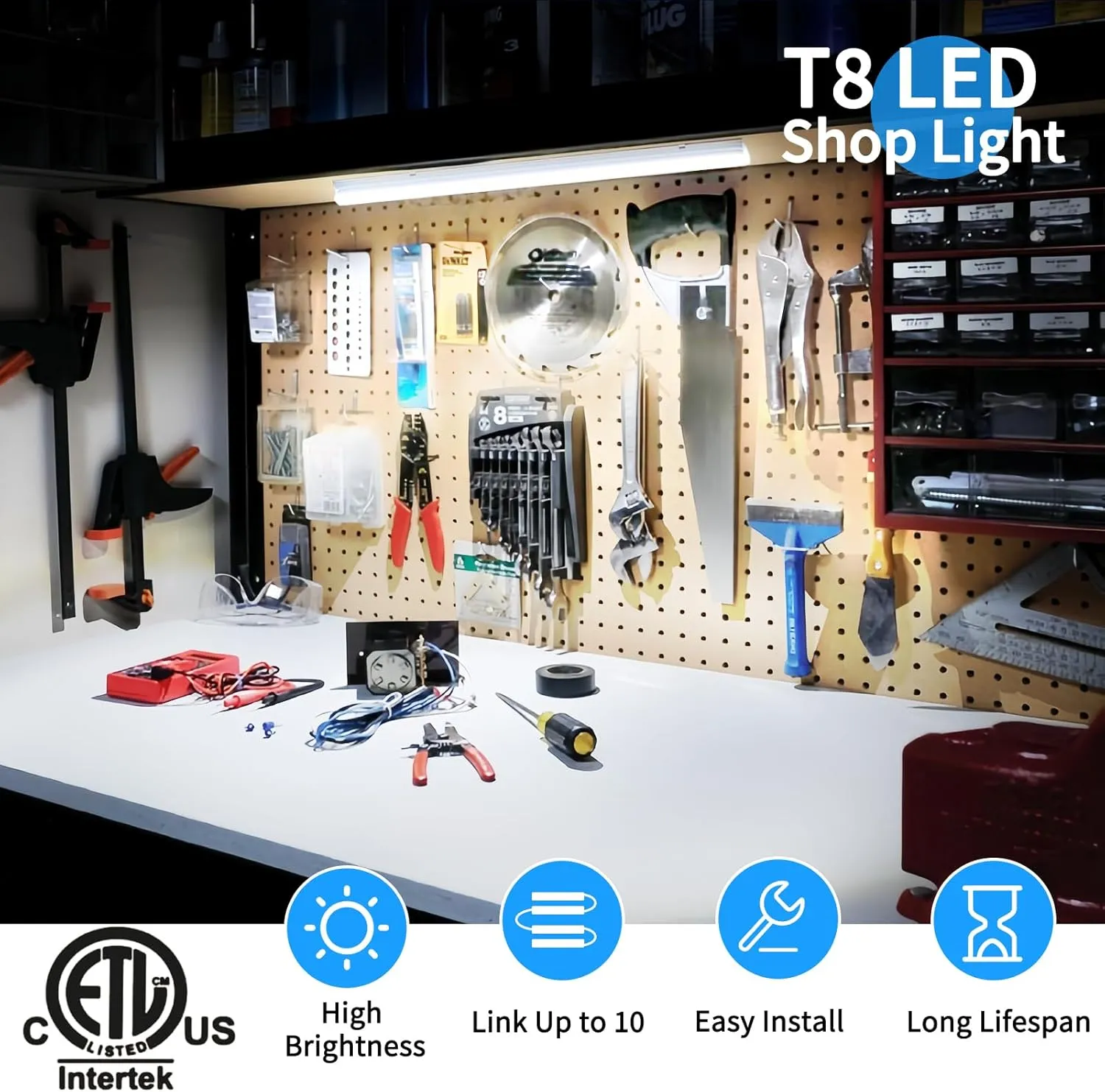 CNSUNWAY LED Shop Light 2FT, 24W 3600LM 6500K Super Bright, T8 Integrated LED Light Fixture, D-Shape, High Output, Linkable Utility 24'' Shop Lights for Room, Garage, Workbench, Warehouse, 2 Pack