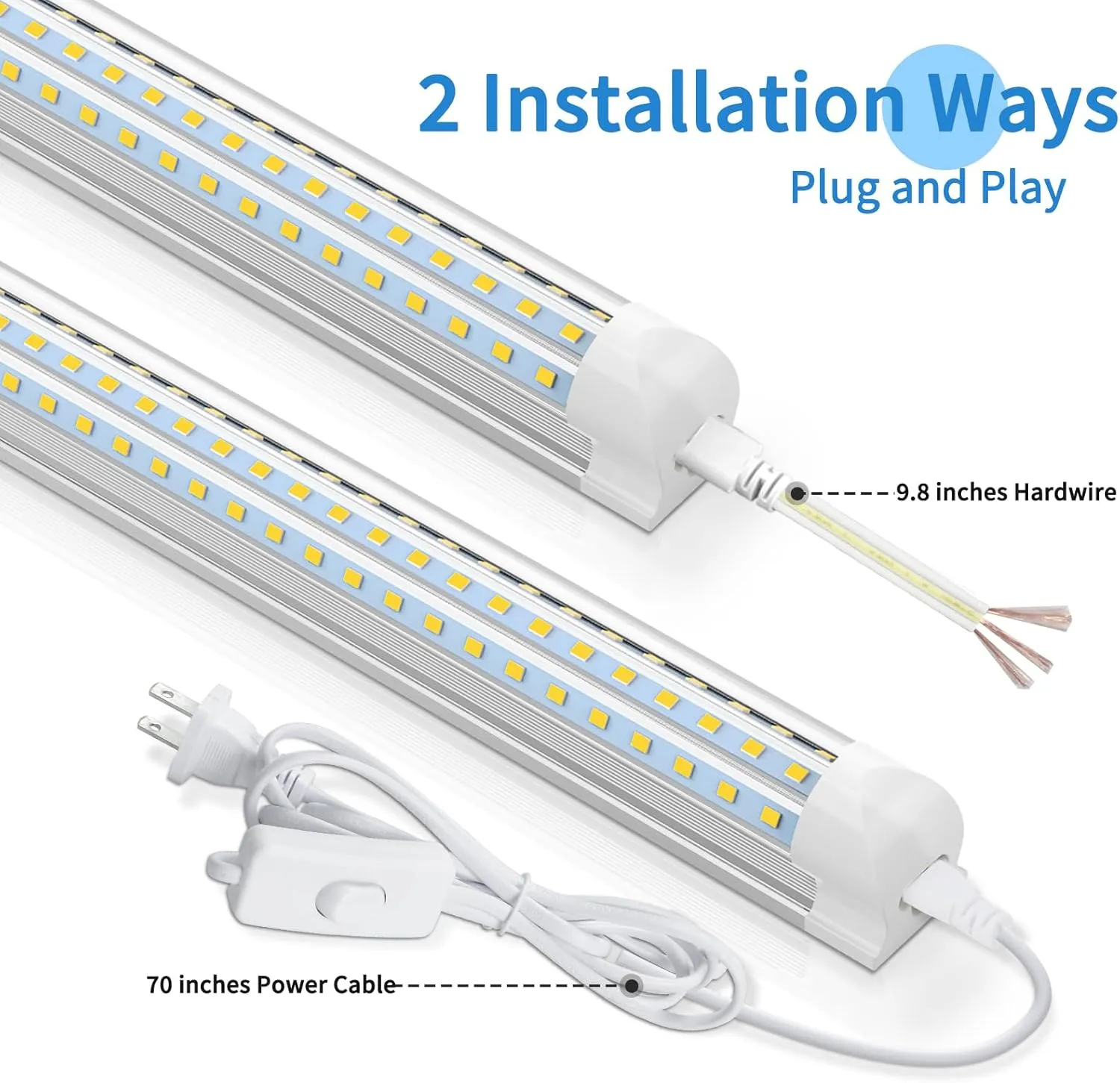 CNSUNWAY LED Shop Light 2FT, 24W 3600LM 6500K Super Bright, T8 Integrated LED Light Fixture, D-Shape, High Output, Linkable Utility 24'' Shop Lights for Room, Garage, Workbench, Warehouse, 2 Pack