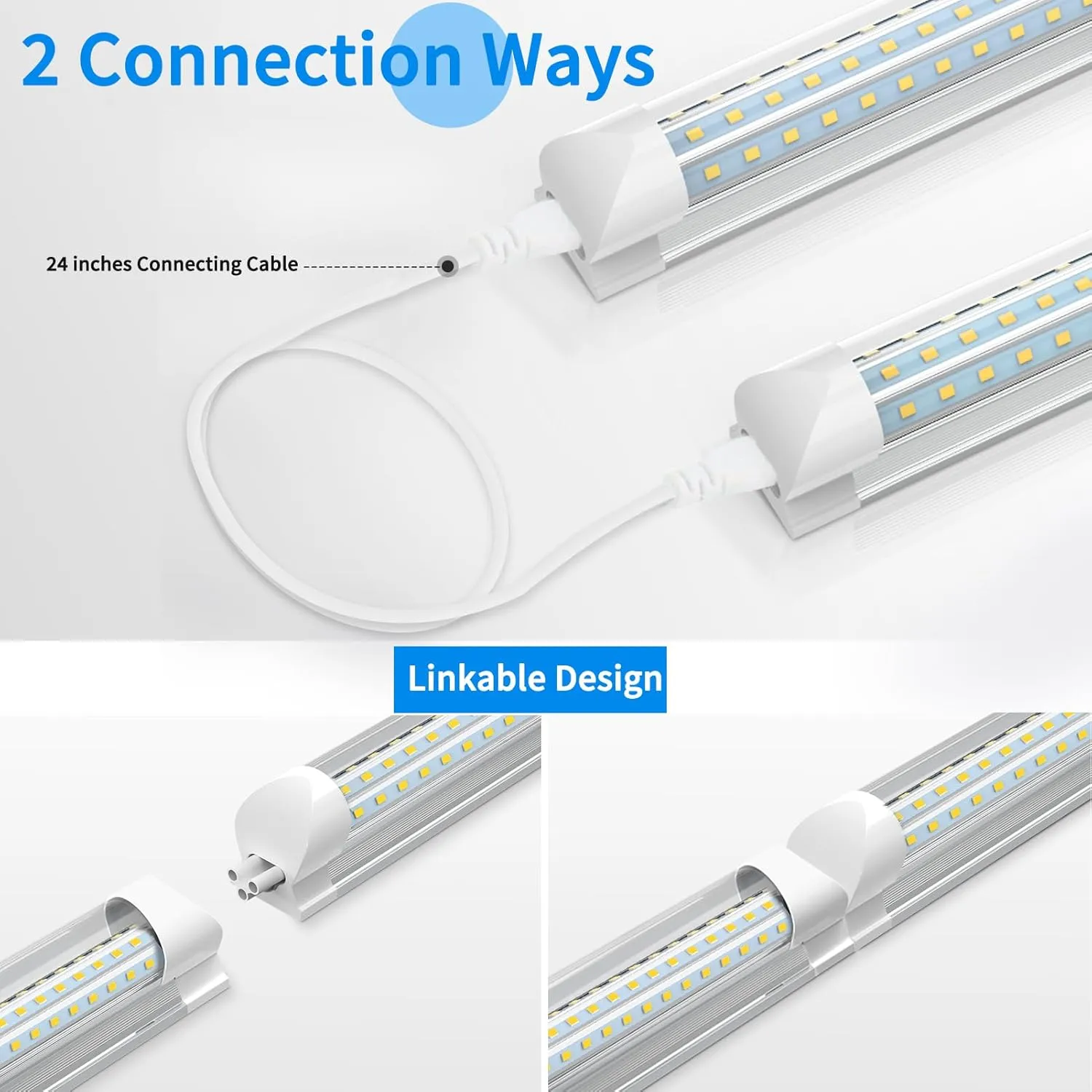 CNSUNWAY LED Shop Light 2FT, 24W 3600LM 6500K Super Bright, T8 Integrated LED Light Fixture, D-Shape, High Output, Linkable Utility 24'' Shop Lights for Room, Garage, Workbench, Warehouse, 2 Pack