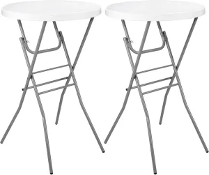 Cocktail Table 28in Folding Round High Top Indoor Outdoor with Removable Legs, Tall Bistro Foldable Bar Height Table for Parties, Patio, Backyard, Dining, Wedding, White- 2PCS