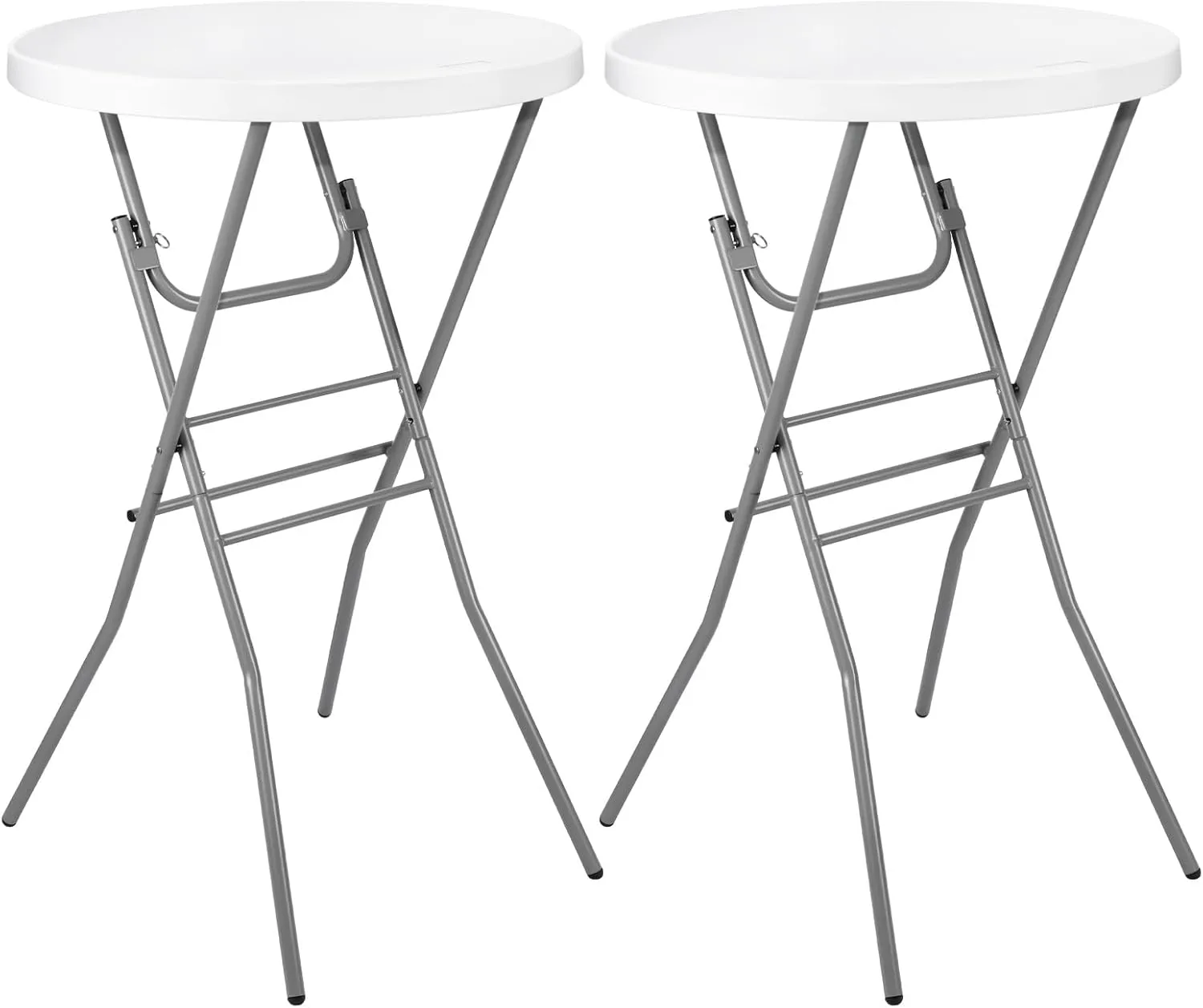 Cocktail Table 28in Folding Round High Top Indoor Outdoor with Removable Legs, Tall Bistro Foldable Bar Height Table for Parties, Patio, Backyard, Dining, Wedding, White- 2PCS