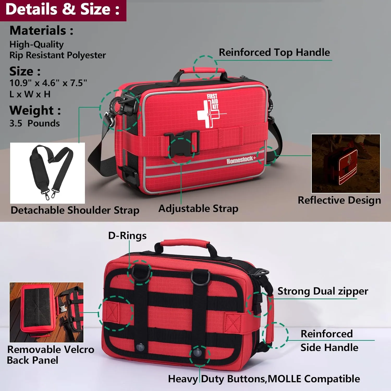 Comprehensive First aid Kits, First Aid Trauma Kit with Labelled Compartments for Cars, Home, Office, Backpacking, Camping, Traveling, and Cycling -230 Pieces