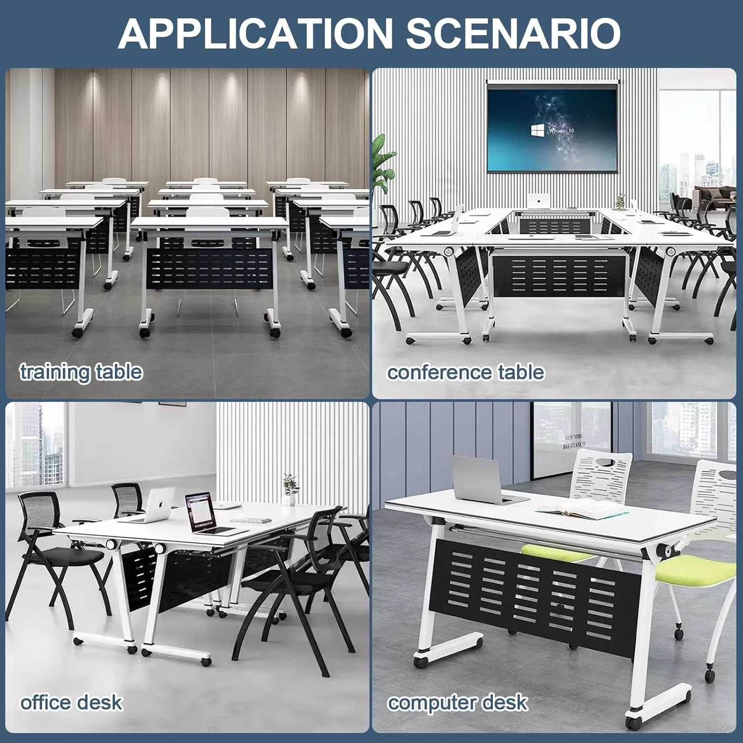 Conference Tables, Folding Conference Room Table Flip Top Mobile Meeting Office Training Room Table with wheels, Seminar Boardroom Table for Home Office Classr ( J 8Pack 70.8 x 23.6 x 29.5inch)