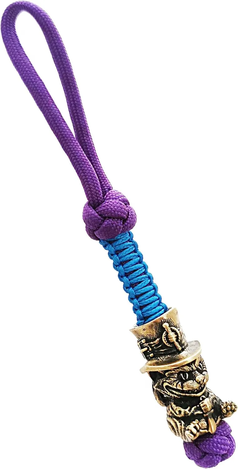 CooB EDC Paracord Knife Lanyard with Hand Casted Metal Paracord Bead Pendant Cheshire Cat. Keychain Lanyards for Knives