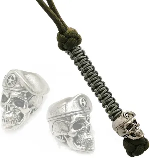 CooB EDC Paracord Knife Lanyard with Metal Hand Casted Paracord Bead Charm USA Soldier Skull. Keychain Lanyards for Knives