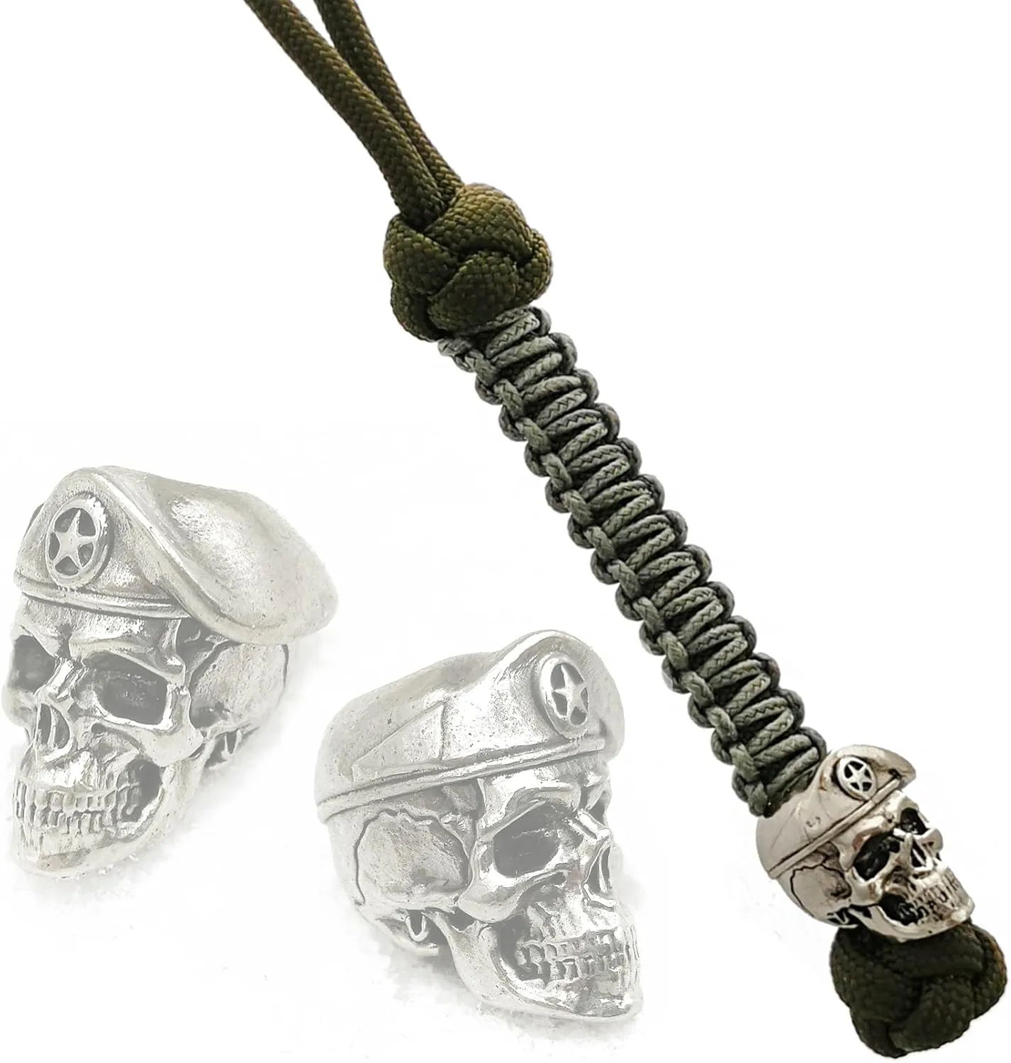 CooB EDC Paracord Knife Lanyard with Metal Hand Casted Paracord Bead Charm USA Soldier Skull. Keychain Lanyards for Knives