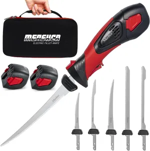 Cordless Electric Fillet Knife, with 5 Ti-Nitride S.S. Coated Non-Stick Reciprocating Blades & Cooling Hole Non-Slip Grip Handle & Practical handbag, Rechargeable Electric Knife for Fishing