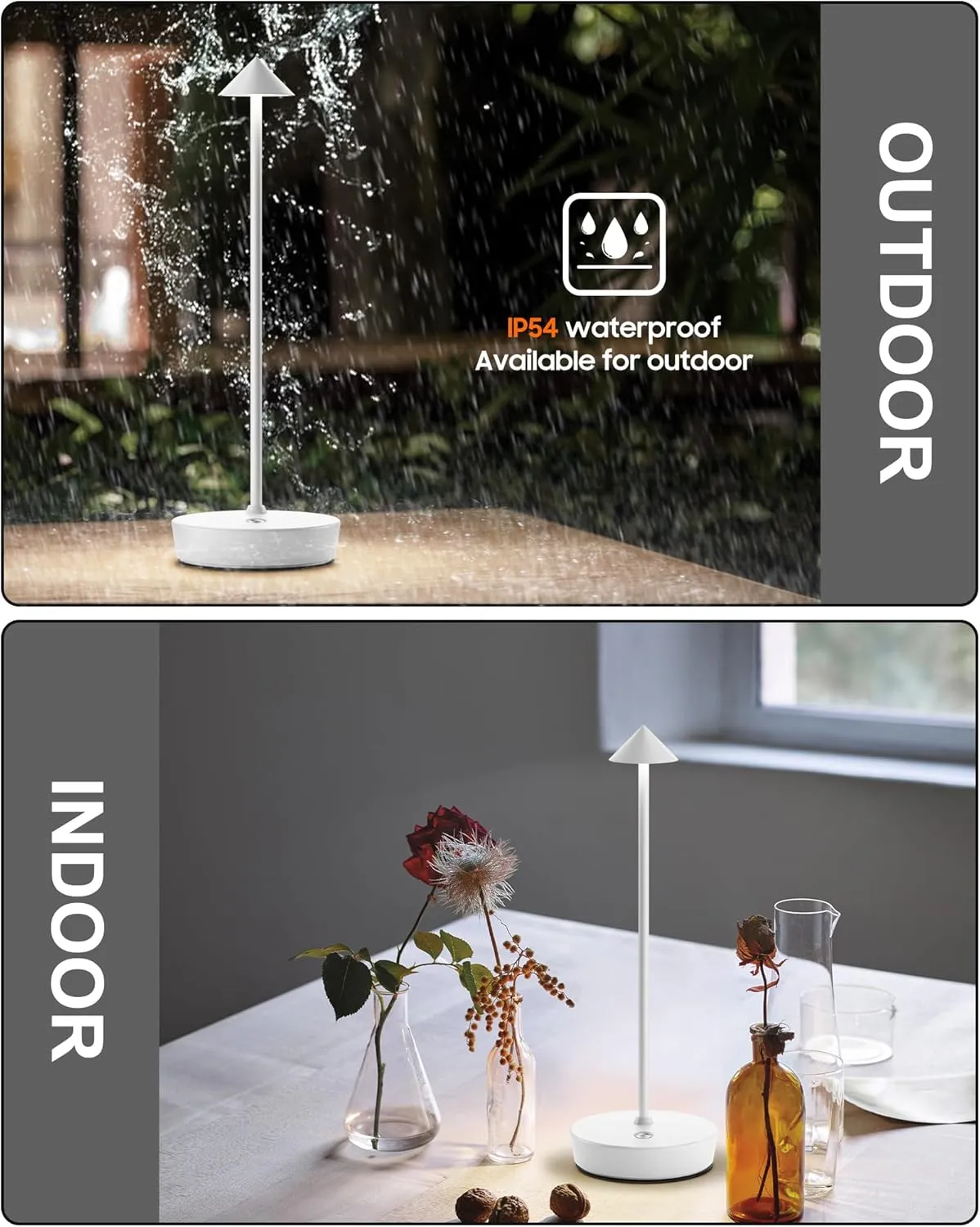Cordless Table Lamps Rechargeable, 6000mAh Battery Operated LED Desk Lamp Outdoor Waterproof Portable Touch Dimmable Table Night Light for Patio Restaurant Dining Home Set of 2 White