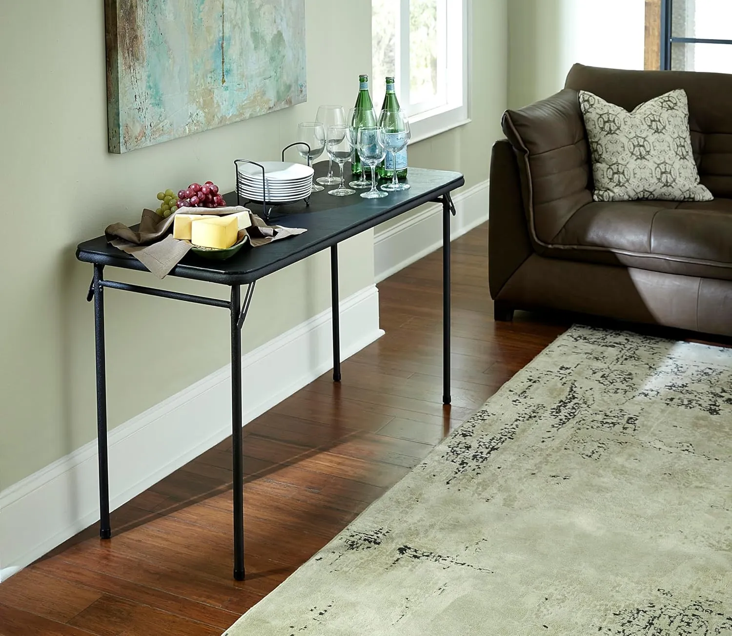 COSCO 20" x 48" Vinyl Top Folding Table, Black